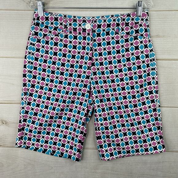 Nivo by Lanctot Golf Shorts Womens 6 Geometric Print Stretch Bermuda Pockets - Picture 1 of 10